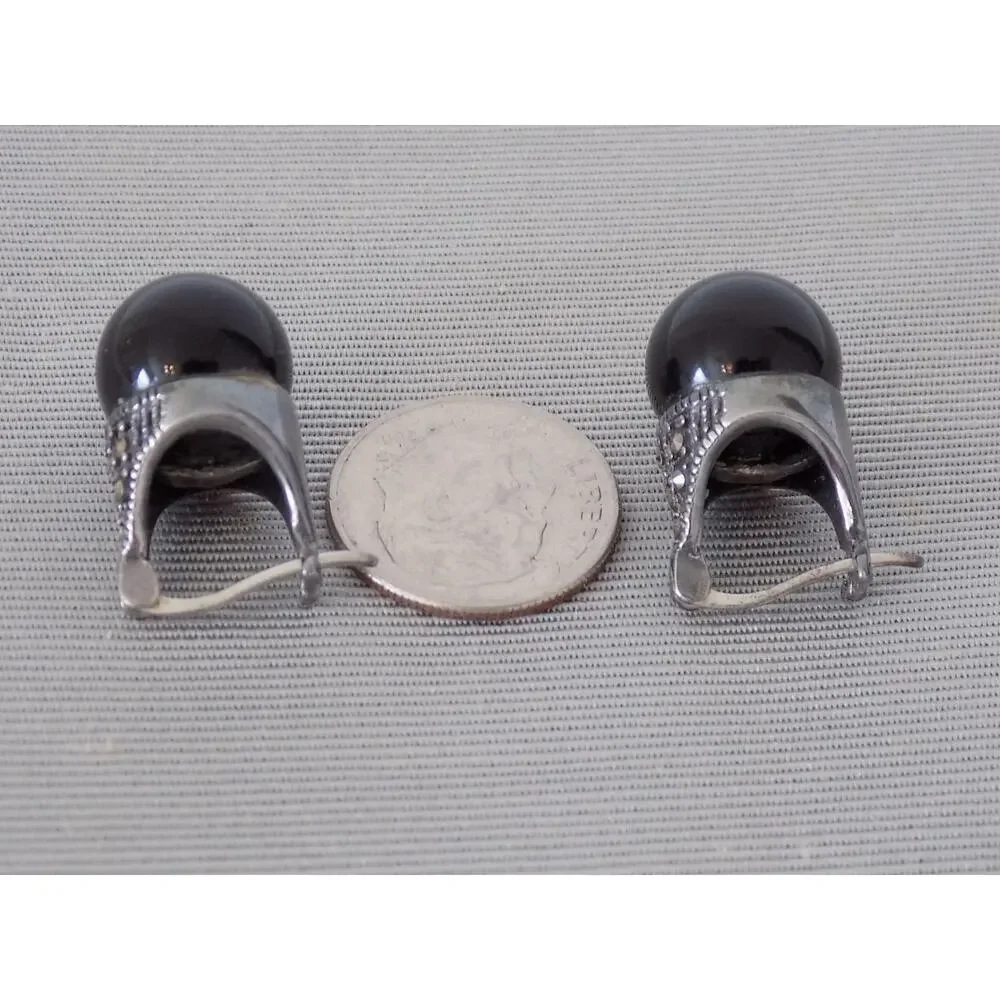 Marcasite and sterling silver pierced earrings